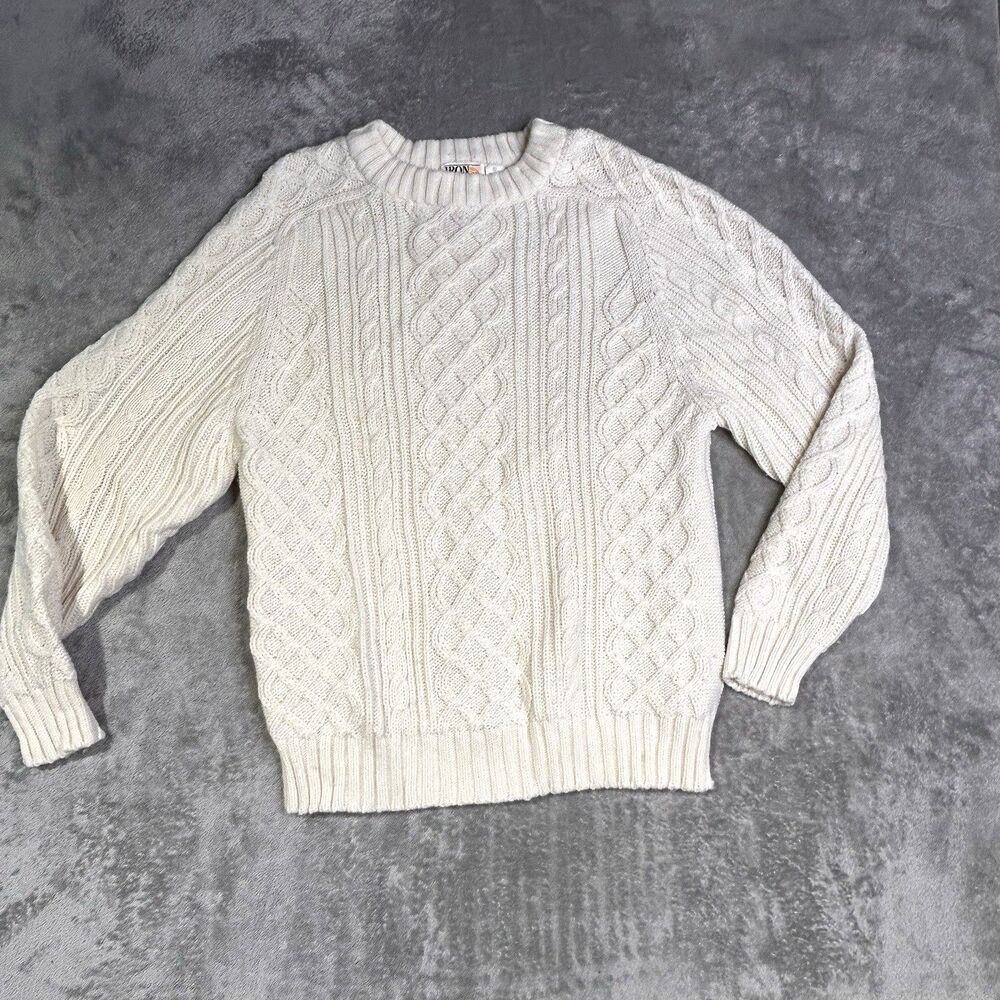 Vintage Iron Wood Trading Company Men’s Cream Cable Knit Sweater Large Cozy